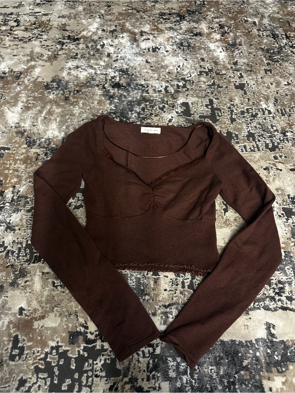 La Hearts Chocolate Brown Long-Sleeve Cropped Top